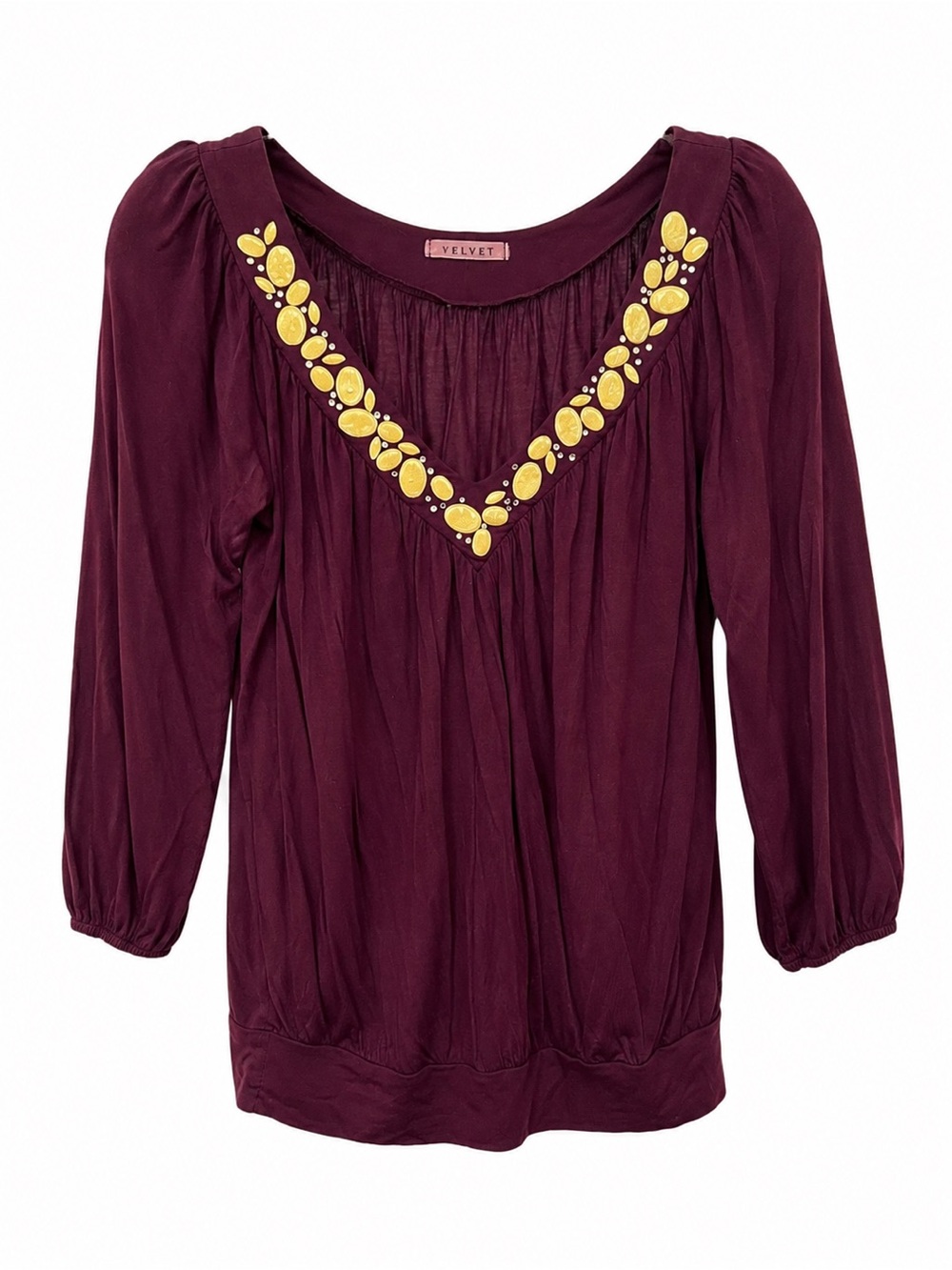 Velvet by Graham & Spencer Burgundy Lyocell Embellished Boho Blouse